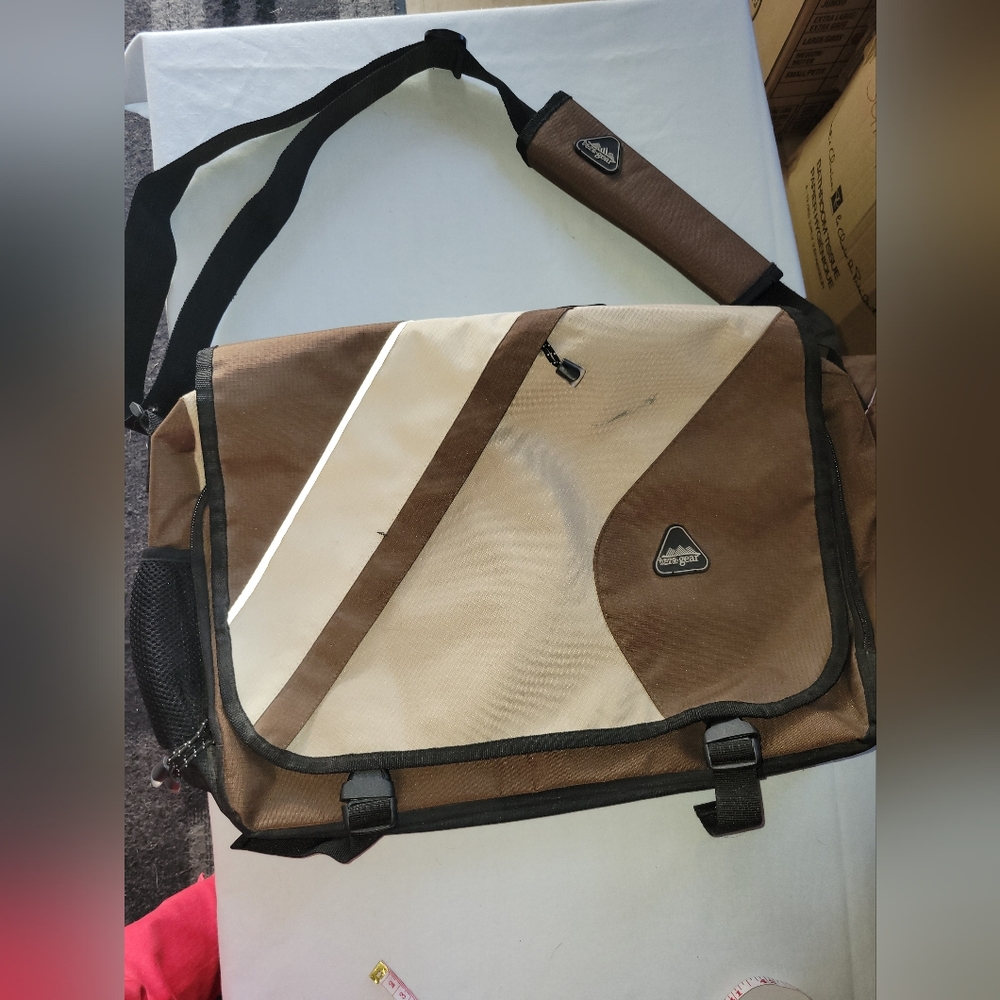 Brown and Cream Messenger Bag with Adjustable Strap